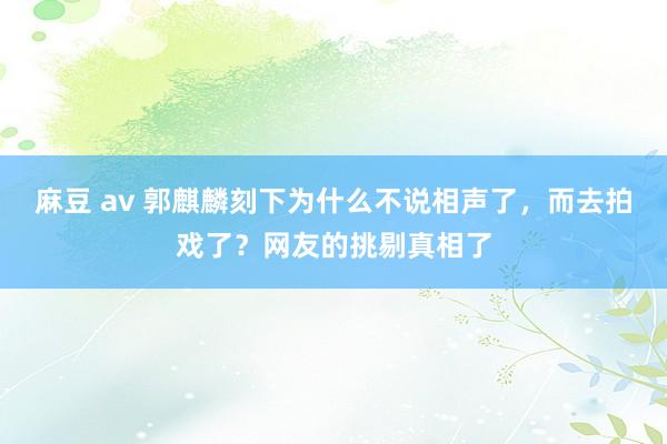 麻豆 av 郭麒麟刻下为什么不说相声了，而去拍戏了？网友的挑剔真相了