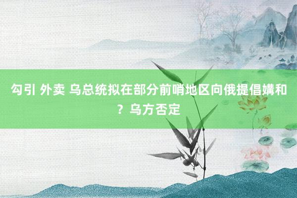 勾引 外卖 乌总统拟在部分前哨地区向俄提倡媾和？乌方否定