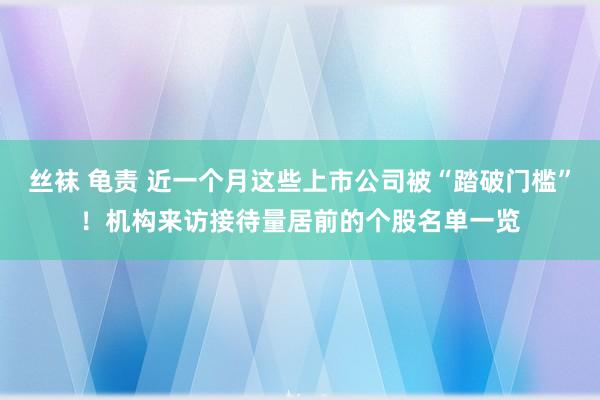 丝袜 龟责 近一个月这些上市公司被“踏破门槛”！机构来访接待量居前的个股名单一览