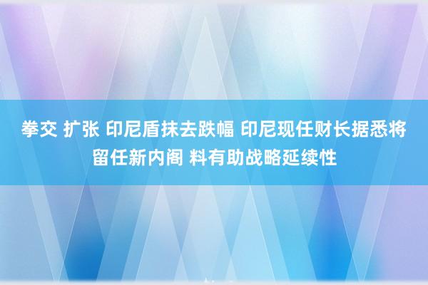 拳交 扩张 印尼盾抹去跌幅 印尼现任财长据悉将留任新内阁 料有助战略延续性