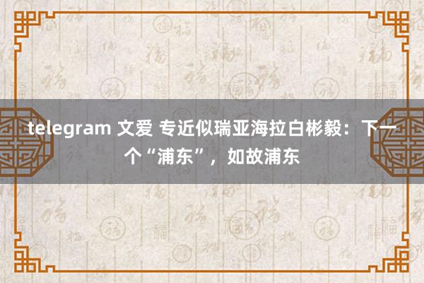 telegram 文爱 专近似瑞亚海拉白彬毅：下一个“浦东”，如故浦东