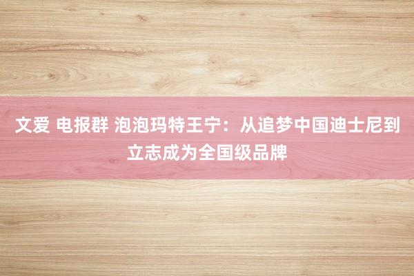 文爱 电报群 泡泡玛特王宁：从追梦中国迪士尼到立志成为全国级品牌